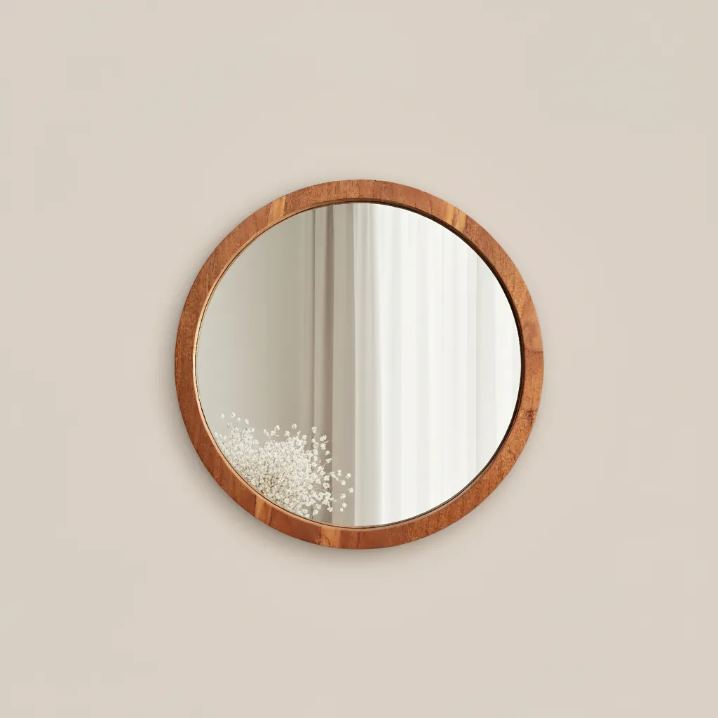 ERGOO | Cermin Bulat Kayu Estetik – Hiasan Dinding Natural, Diameter 40 50 60 cm | Dekorasi Rumah Minimalis