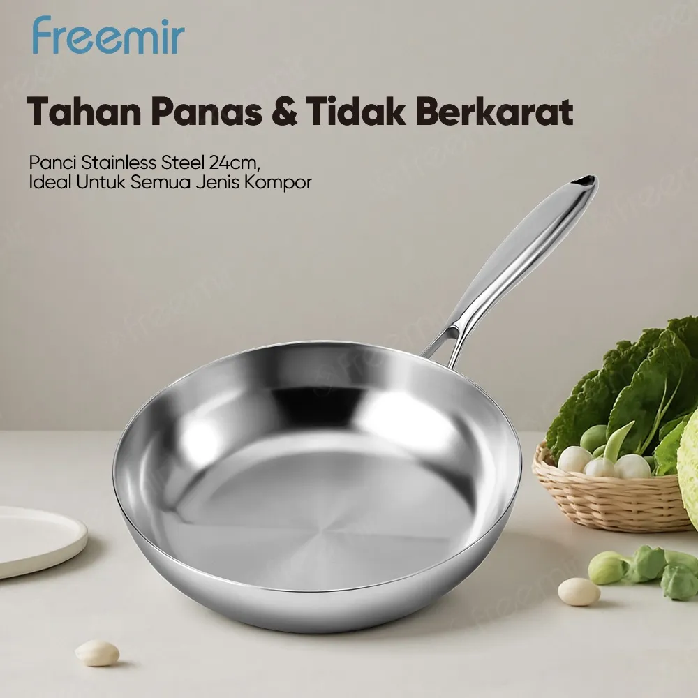 Special freemir  Wajan Frying Pan Stainless Steel SUS 316 Masak Anti Lengket, Panas Merata Foodgrade