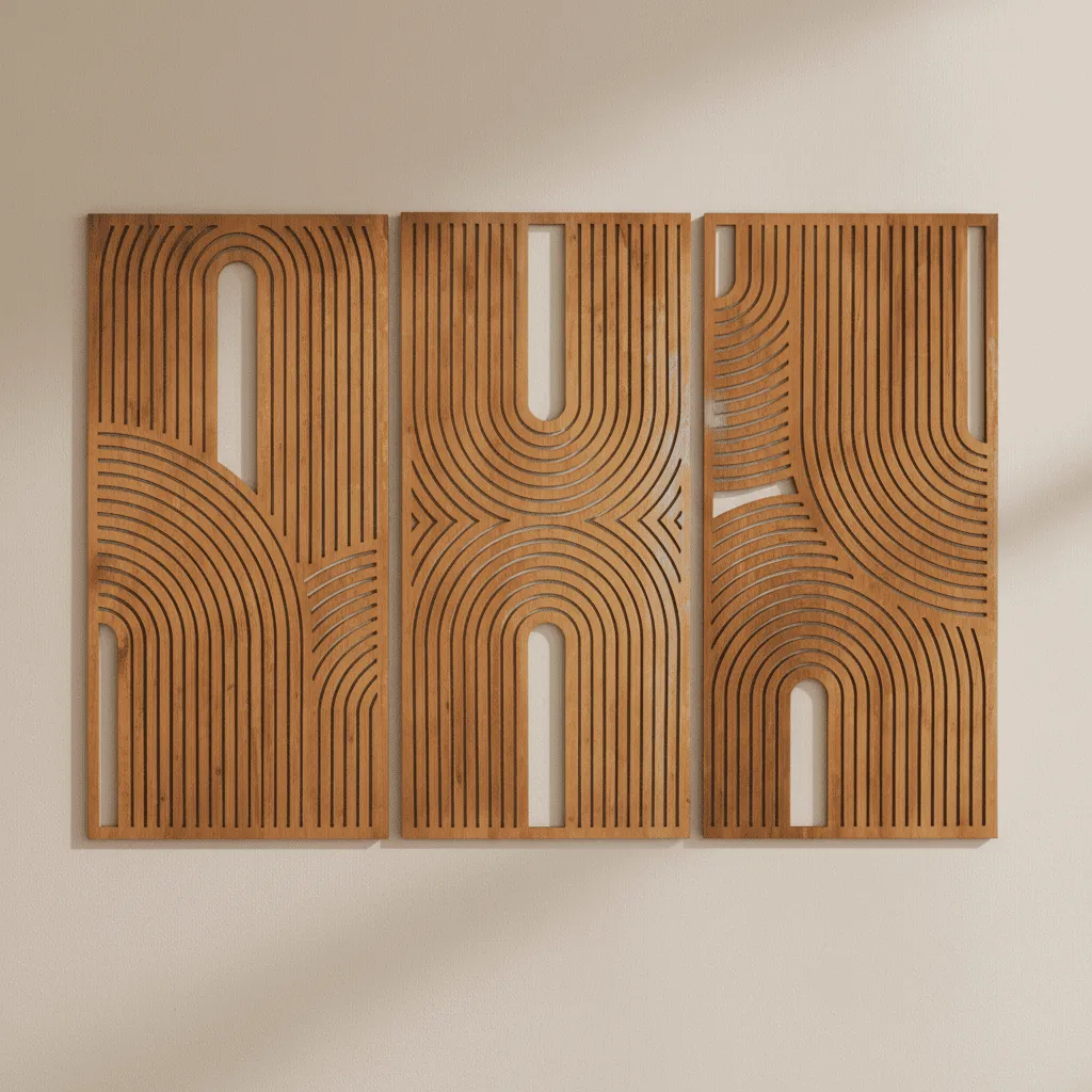 ERGOO Wall Decor Kayu Motif Geometris - Hiasan Dinding Estetik Minimalis untuk Atas Sofa & Ruang Tamu