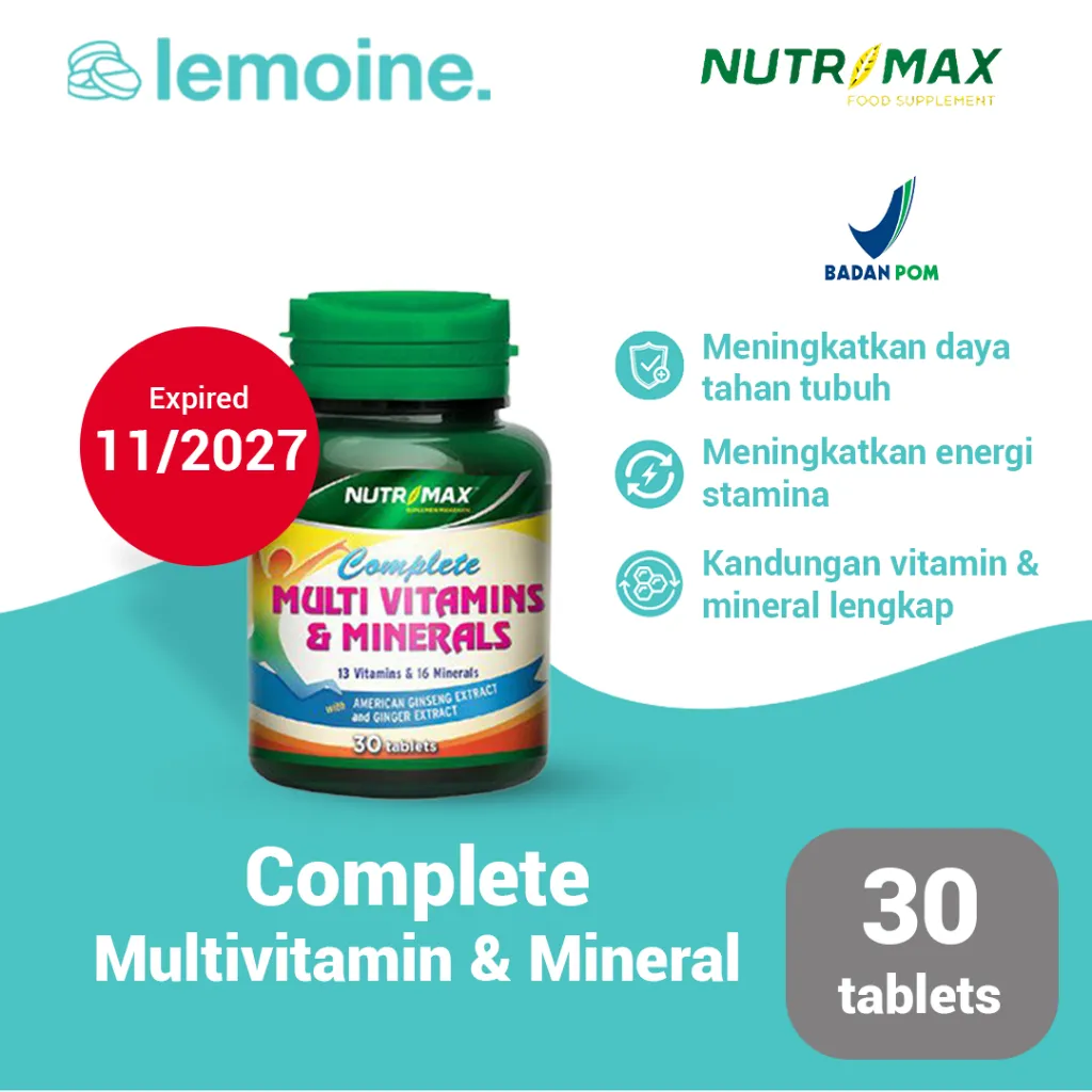 Nutrimax Complete Multivitamin & Mineral Memelihara Daya Tahan Tubuh Asupan Energi Tenaga 30 tablet