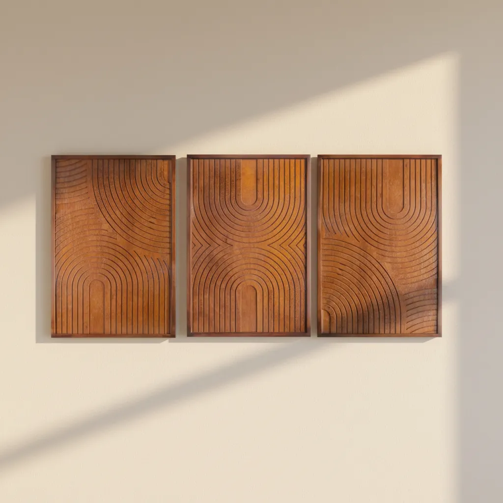 ERGOO Hiasan Dinding Kayu Motif Geometris - Pigura