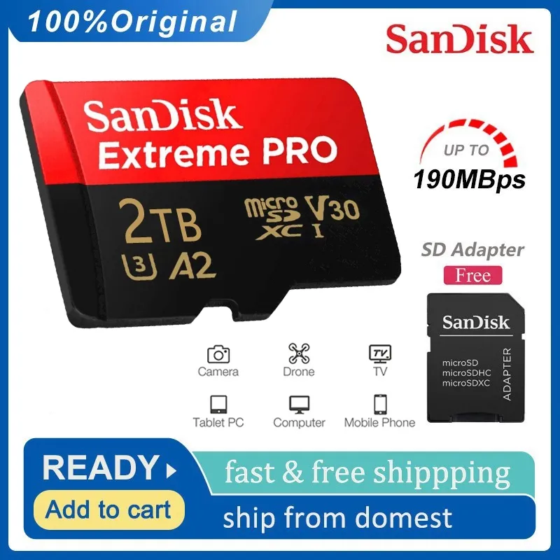 Memory Card hp 2TB/1TB/512GB/256GB/128GB/64GB/32GB High speed Micro SD Extreme up to 120Mbps SD Card + Dengan Adaptor SD