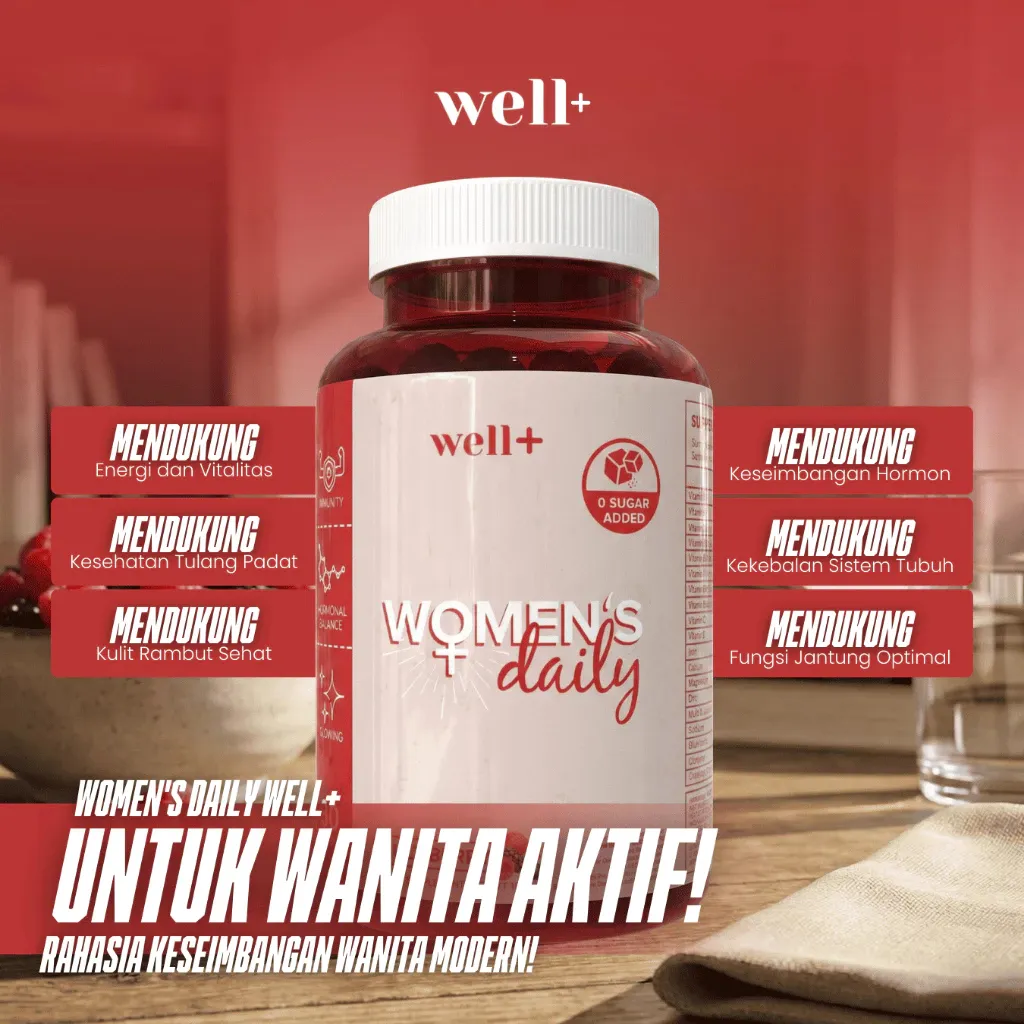 Well + WOMEN'S DAILY Multivitamin Gummy Wanita | Keseimbangan Hormon, Kulit & Energi 30 Servings