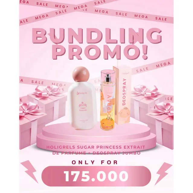BUNDLING | Holigrels Sugar Princess Extrait de Parfume + Deospray Jumbo | Parfum dan Deodorant Spray by Holigrel Sweet Vanilla Fragrance