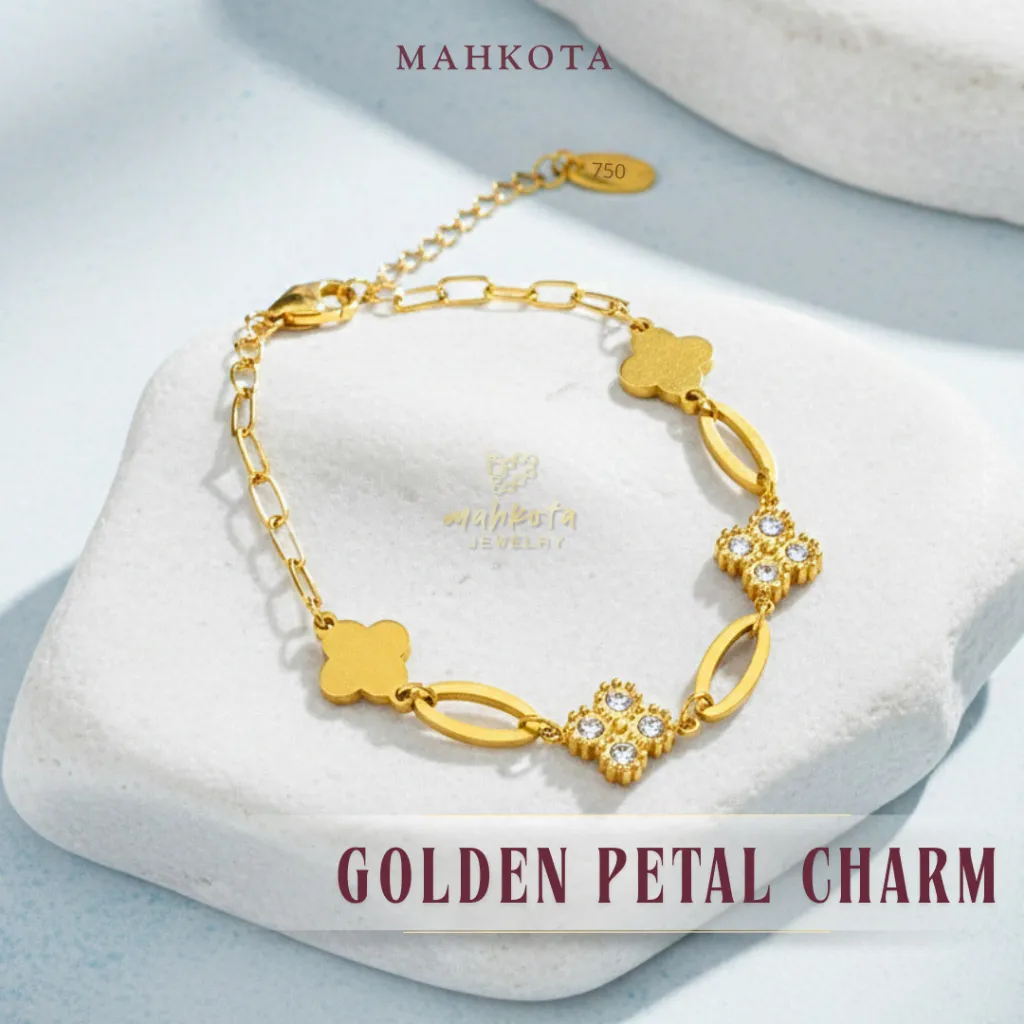 G260 Gelang Titanium Wanita Korean Style 6 Lapis Pelapisan Emas 18KGP • Gelang Bunga Permata • Anti Karat Anti Luntur • Titanium Jewelry • Gelang Aesthetic • Gelang Minimalis • Gelang Simple • Aksesoris Perhiasan Wanita • Cocok Untuk Kado Pacar