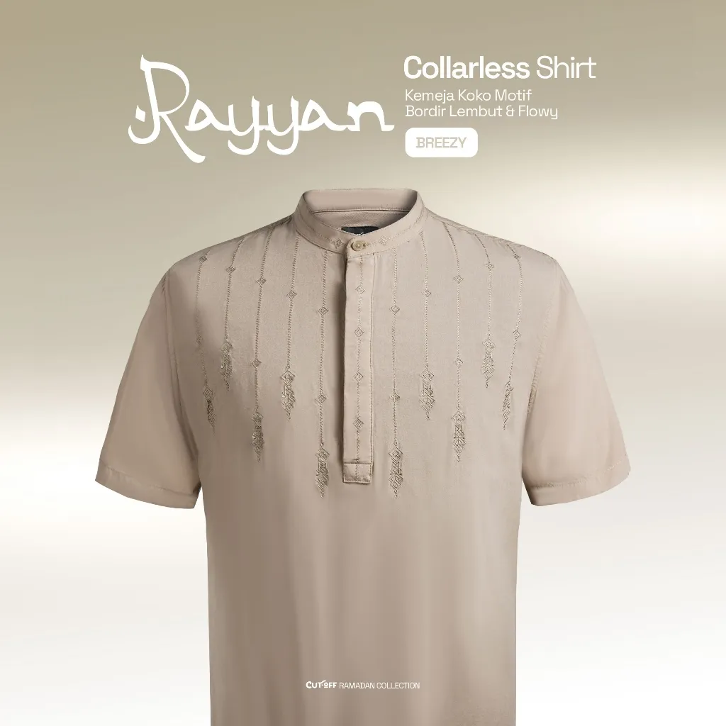CUTOFF Rayyan Kemeja Koko Cotton Rayon Kasual Bordir Basic Polos Pria Lengan Pendek