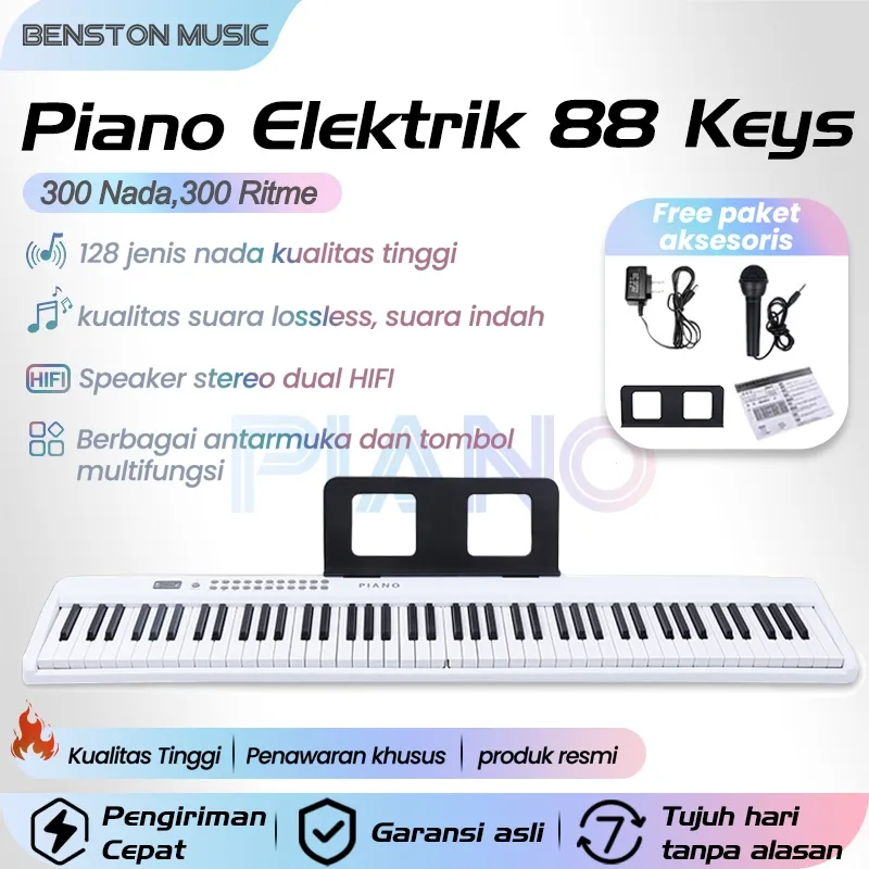 Benston Music-Keyboard elektrik lipat 88 tuts portabel charging rumah anak/pemula