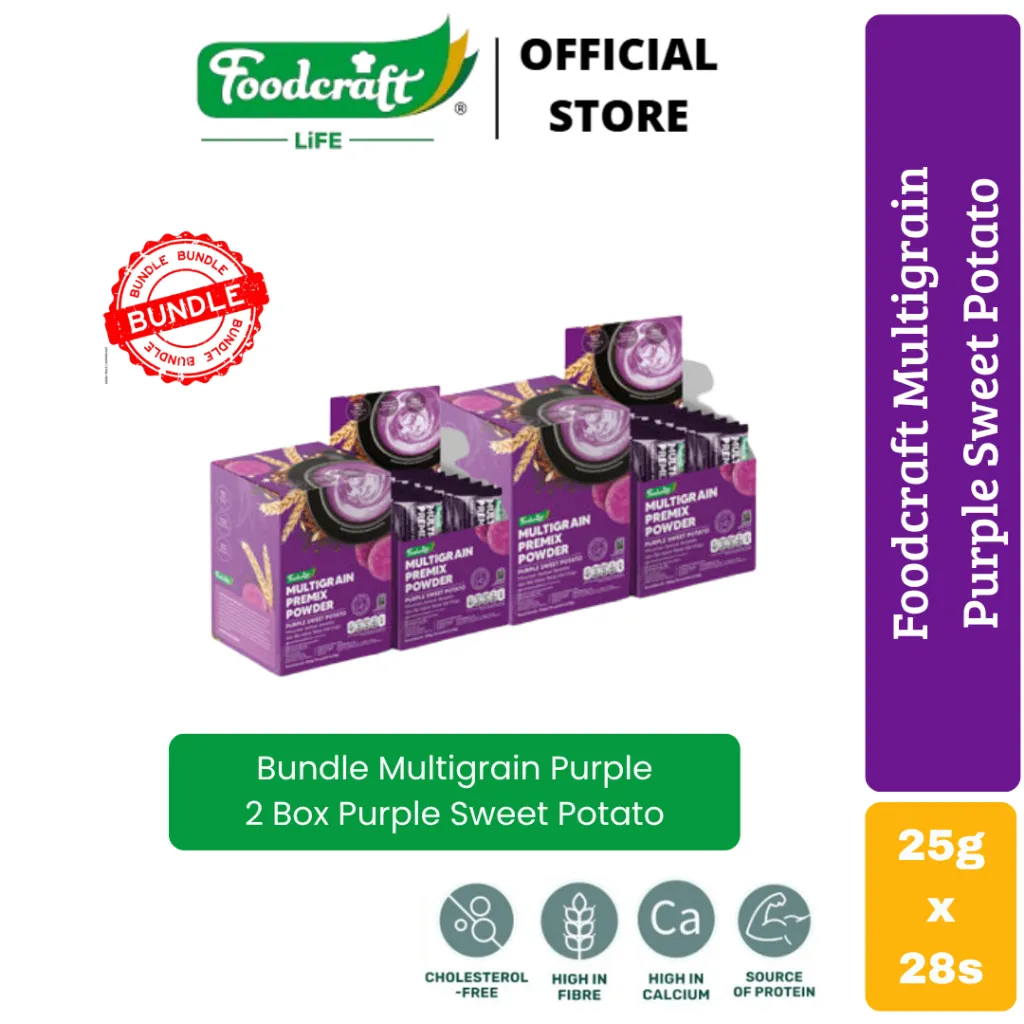 [Bundle Special 2 Box] Foodcraft Premix Multigrain Powder Purple Sweet Potato 2 Box Minuman Serbuk Sereal Nutrisi Sarapan Cocok Diet Tinggi Serat Kaya Protein Rasa Ubi Ungu