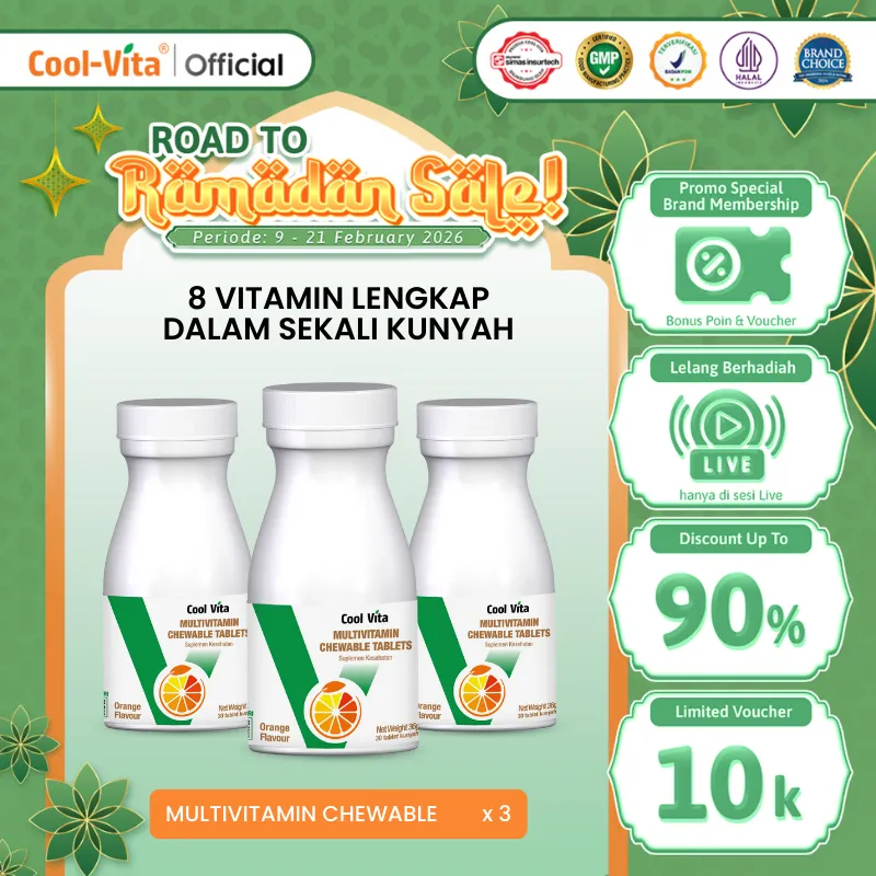 Coolvita 3 Botol Multi-Vitamin Chewable Orange Rasa Jeruk - Suplemen Penambah Nafsu Makan dan Membantu Meningkatkan Energi - Original & BPOM