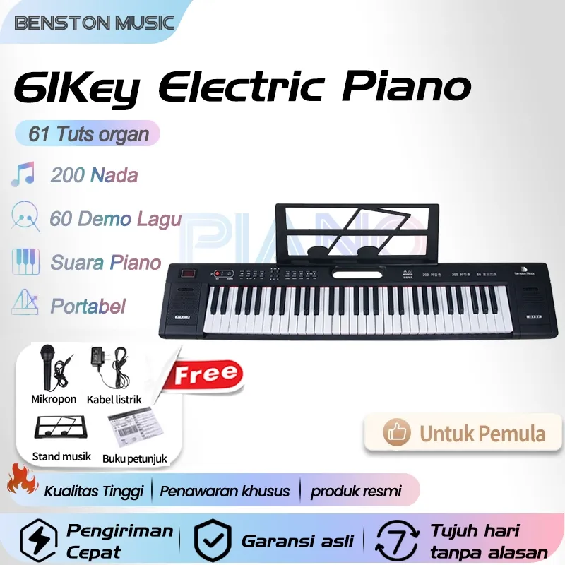 Benston Music Keyboard Elektrik 61 Tuts  ,Keyboard Untuk Pemula , Portabel , Keyboard Elektrik Cerdas , Banyak Nada