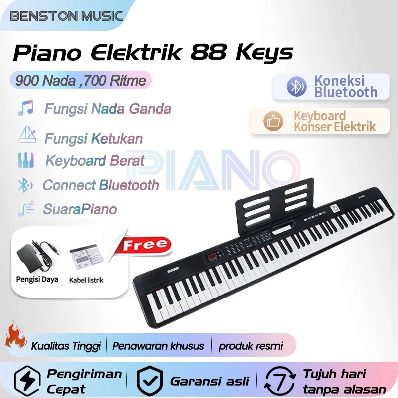 Benston Music- Piano Elektronik Multifungsi, Piano 88-Key, Piano Elektronik Profesional Rumah Pintar,Keyboard Piano Elektrik Portabe /Piano elektronik untuk ujian profesional / pengajaran guru anak / dewasa