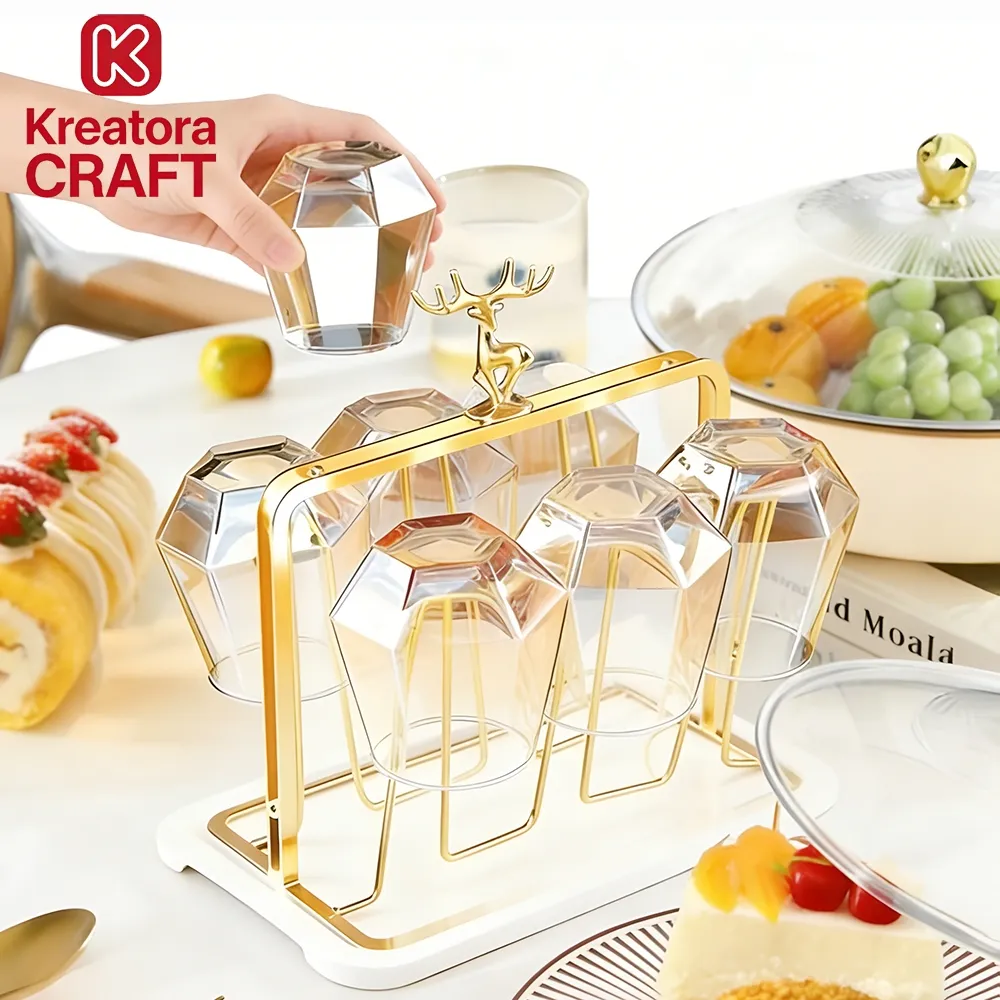 KREA TORA CRAF Rak Gelas Gantung Stainless Anti Karat 6 Cabang, Tempat Gelas Rak Gelas Gantungan Gelas Rak Cangkir Stainless Steel Minimalis Rak Gelas