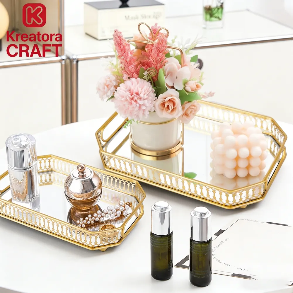 KREA TORA CRAF Kerajinan piring dekoratif logam kaca perabot rumah tangga mewah ringan nampan piring buah nampan di dalam ornamen piring buah ruang tamu