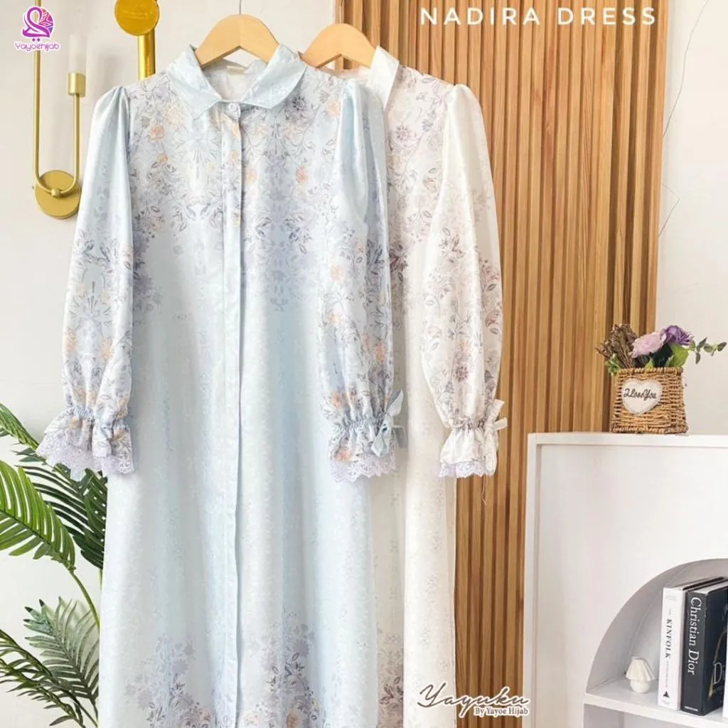 Nadira Dress Gamis Motif Elegan Lengan Panjang Busui Friendly Adem Nyaman Dipakai Look Mewah