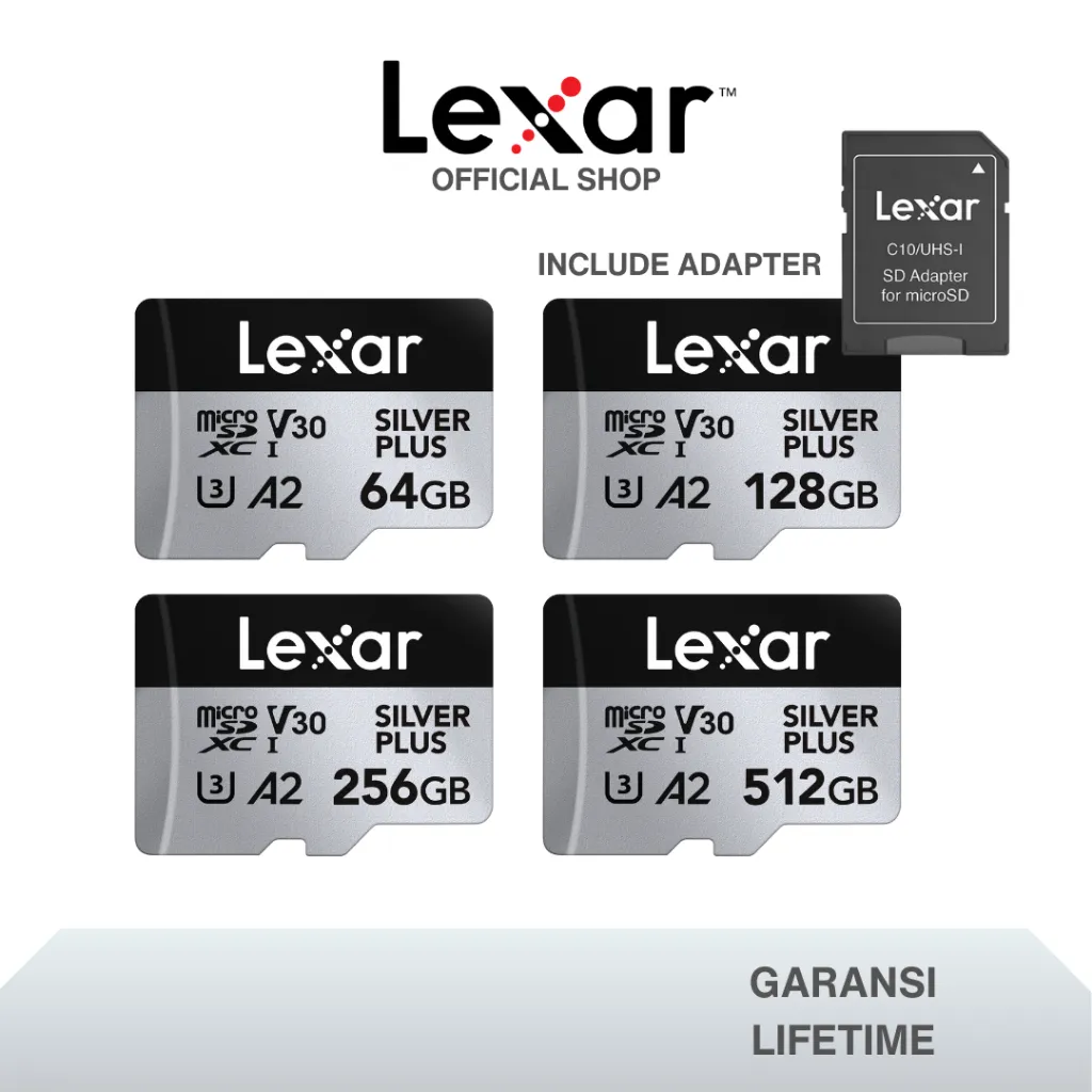 Lexar Microsd Professional Silver Plus UHS-I Up to 205MB/s - 64GB / 128GB / 256GB / 512GB