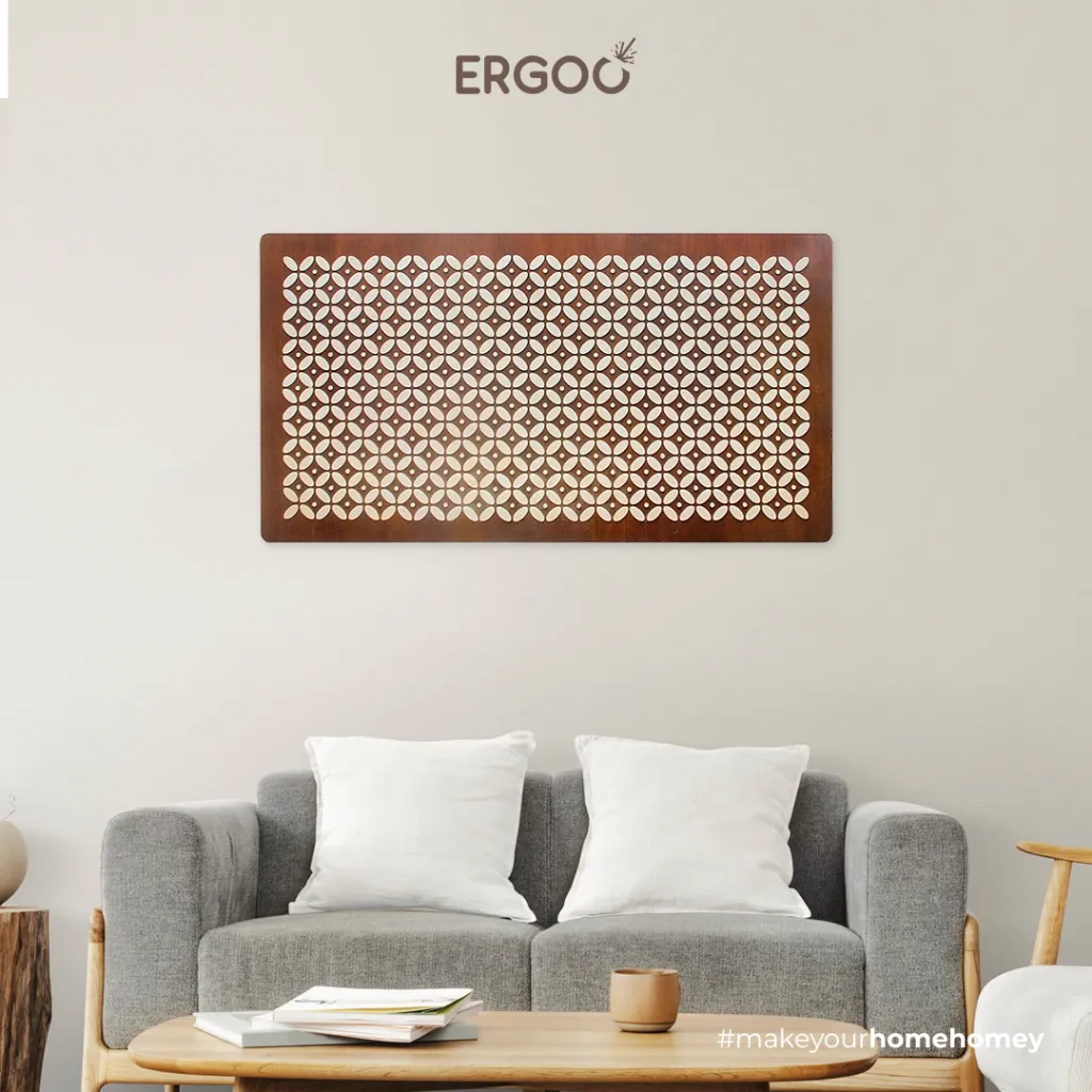 ERGOO Hiasan Dinding Estetik Motif Batik Natural Kayu Persegi Panjang – Dekorasi Rumah Minimalis Elegan