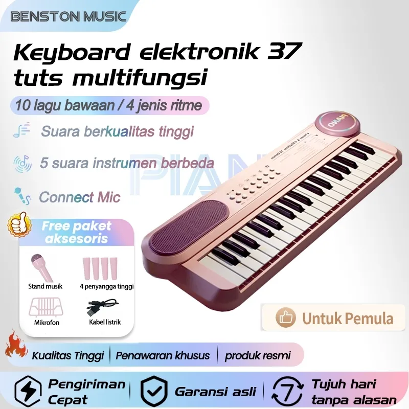 Benston Music- Mainan Anak Piano Elektronik 37 Keys / Keyboard Electronic 37 Keys Lengkap Mic Dan Charger