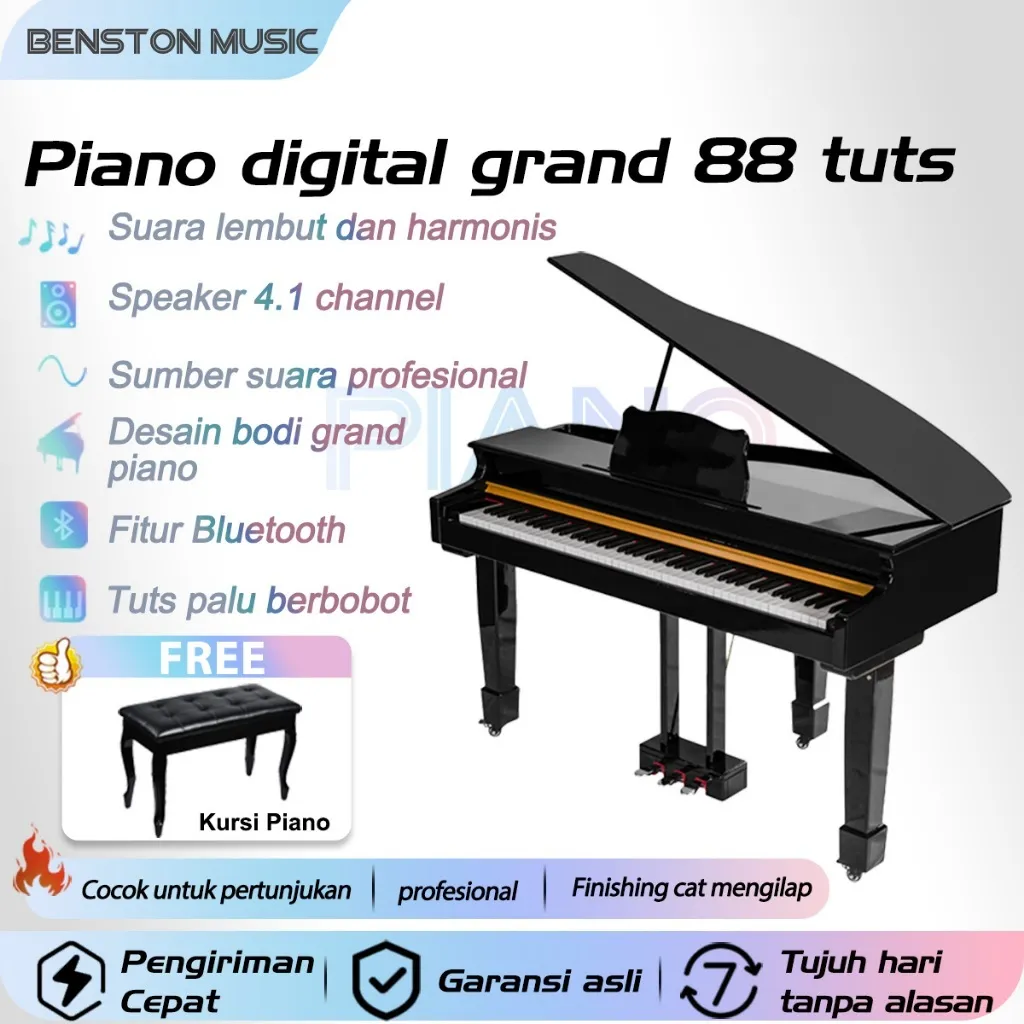 Benston Music - Piano Segitiga Digital dengan 88 Kunci untuk Rumah, Ujian, Pemula, Anak-anak, dan Latihan