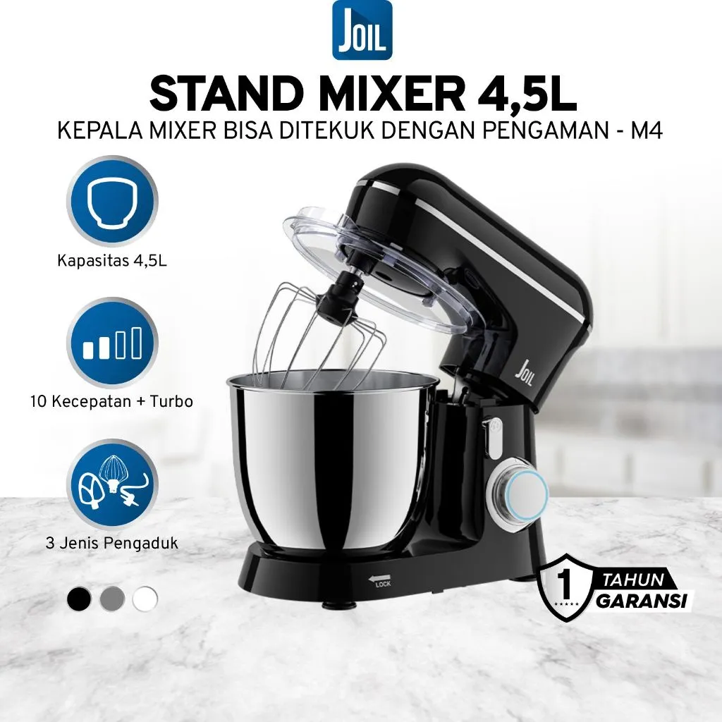 Joil Stand Mixer 4.5L Pulse Mode Stainless Steel 3 Pengaduk M4