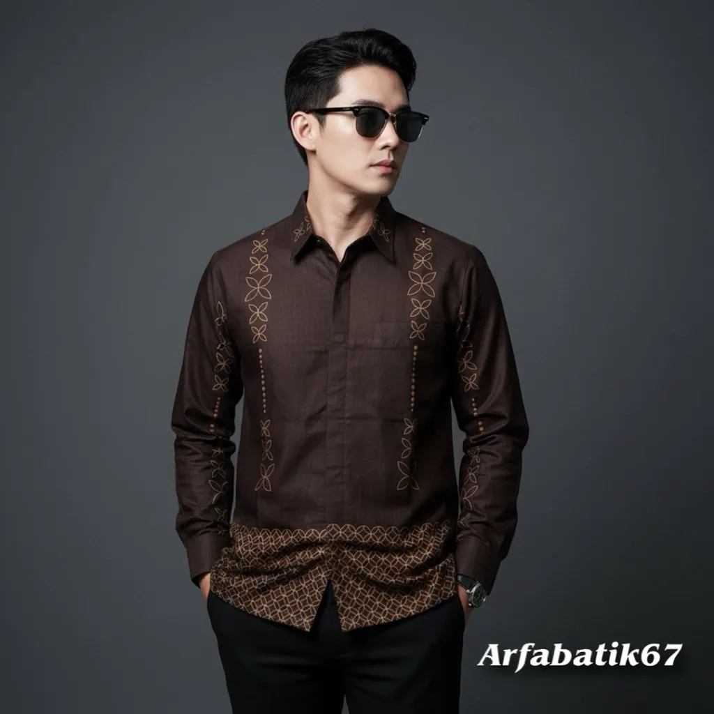 KAWUNG MAHOGANY Kemeja batik pria lengan panjang katun prima premium lapis furing hero ready seragaman by arfabatik67