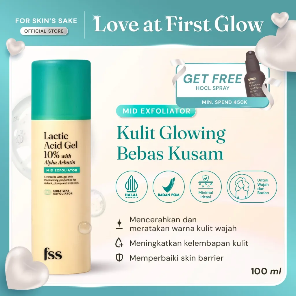 For Skin's Sake FSS Lactic Acid Gel 10% with Alpha Arbutin Exfoliating and Multiway Toner AHA Serum AHA Masker AHA 3in1 AHA Eksfoliating Brightening untuk Kulit Kusam dan Tidak Merata Cerahkan Kulit Kusam dan Samarkan Noda Bekas Jerawat dan Kusam