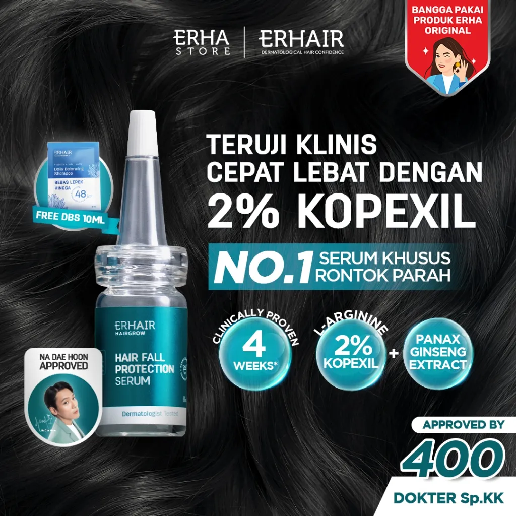 ERHAIR HairGrow Protection Serum 7x8 ml with 2% Kopexil - Serum Panax Ginseng Mengurangi Rontok | Serum penumbuh rambut | Menjaga Kesehatan Kulit Kepala dan Menguatkan Akar