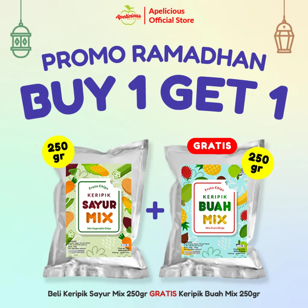 Apelicious Keripik Sayur Mix Original 250gr / Keripik Buah Mix 250gr + GRATIS Keripik Buah Mix 250gr