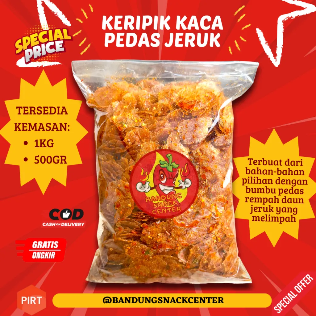 KERIPIK KACA 1 KG PEDAS JERUK / KRIPIK BELEDAG BANDUNG