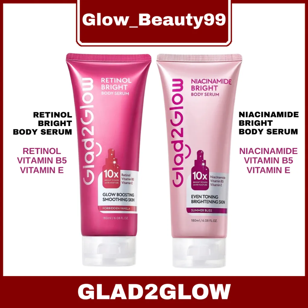 GLAD2GLOW NIACINAMIDE BRIGHT BODY SERUM & RETINOL BRIGHT BODY SERUM 180ML
