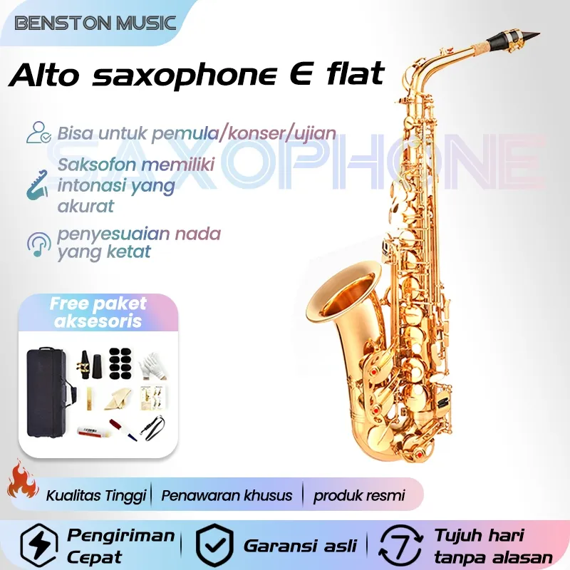 Benston Music- Instrumen Saxophone, Alto Saxophone E Flat, Saxophone untuk Pemula, Alat Musik Tiup Saxophone