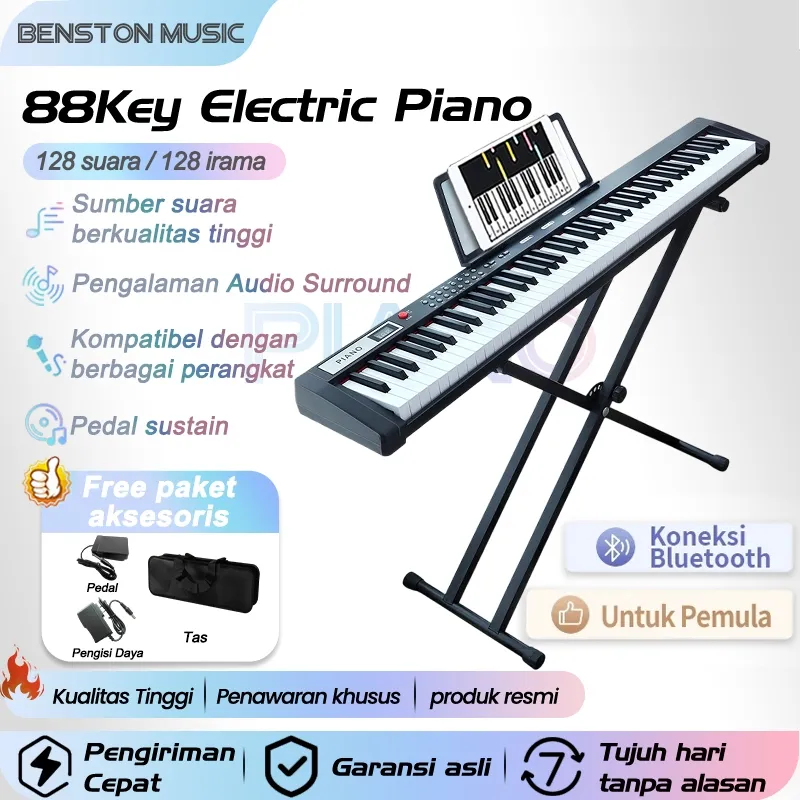 Benston Music- Keyboard Elektrik 88 Tuts Portabel Untuk Pemula Dewasa Guru Anak Keyboard Elektrik Profesional Rumah