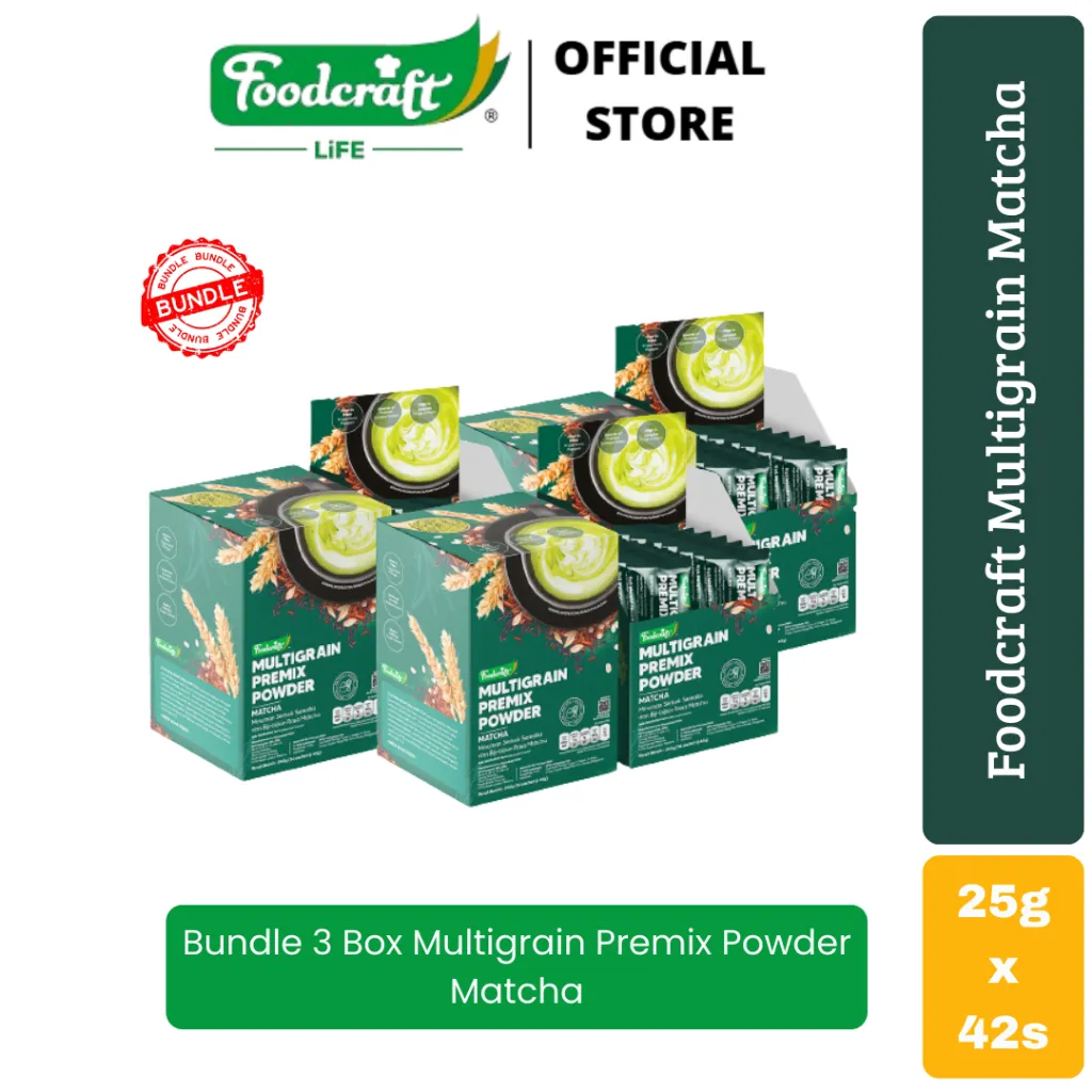 [Bundle 3 Box] Foodcraft Multigrain Powder Rasa Matcha Minuman Sereal Diet Meal Replacement Premix Serbuk