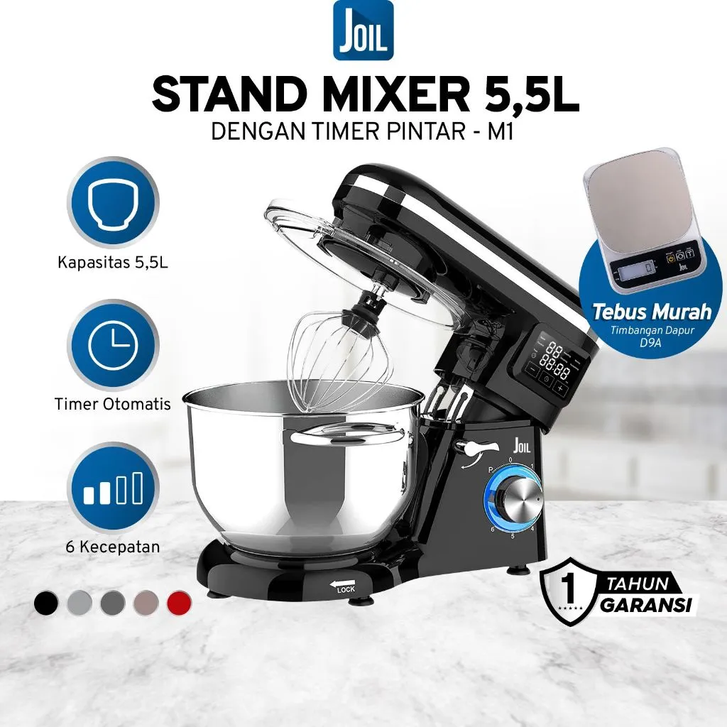Joil Stand Mixer 5.5L Timer Off 6-Speed Stainless Steel M1