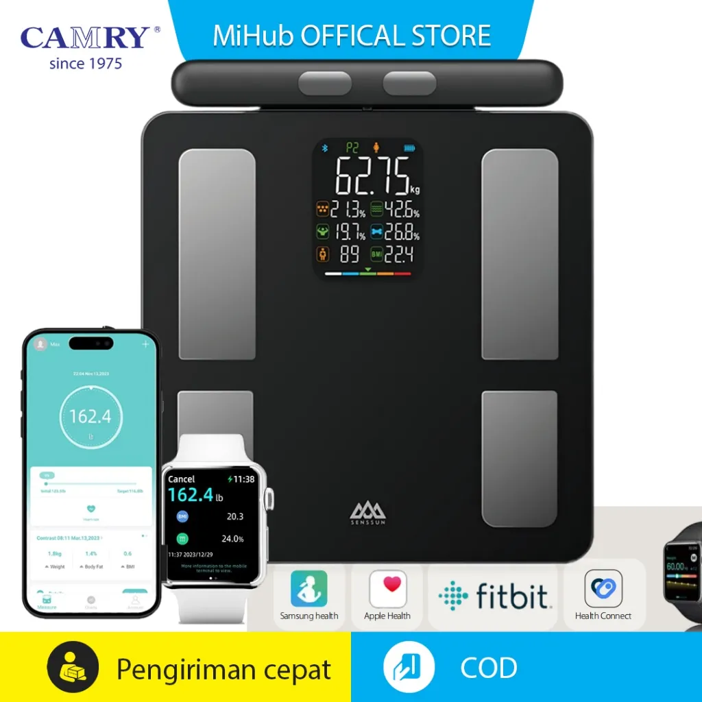 CAMRY Timbangan Badan Digital Smart - Timbangan Lemak Tubuh Bluetooth, 8 Elektroda,Sync Apple Health/Google Fit