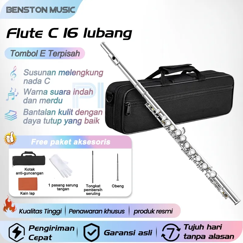 Benston Music- Alat musik flute, flute pemula, flute C 16 lubang, flute lapis perak