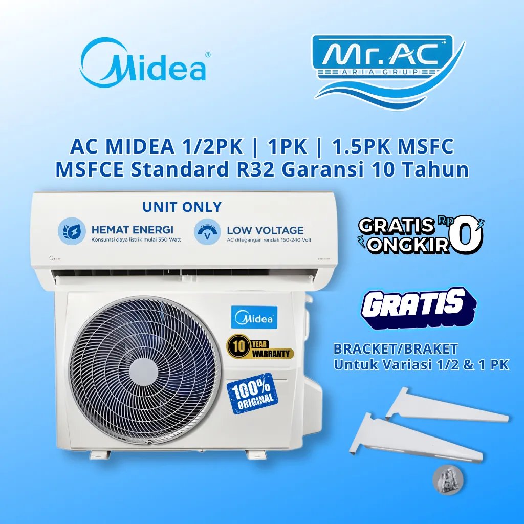 AC MIDEA 1/2 PK | 1 PK | 1.5 PK MSFC Series Standard R32 Garansi 10 Tahun Kompresor (UNIT ONLY)