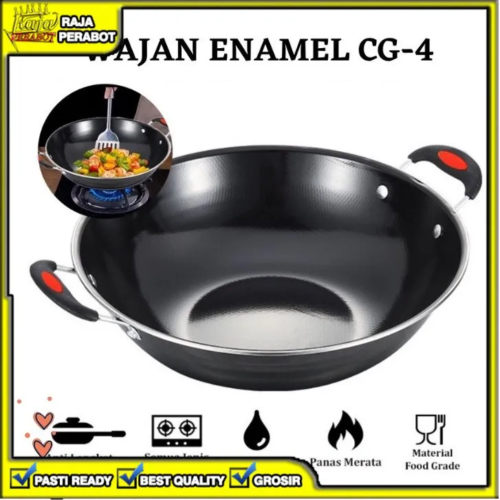 [RPB] WAJAN ENAMEL KUPING MARBLE TEFLON 34CM PENGGORENGAN ANTI LENGKET HITAM MARBEL