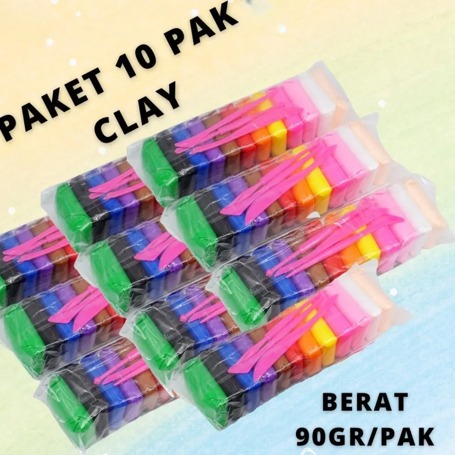 Paket 10 Pack Clay Mainan Anak Clay Polymer Murah Clay Isi 12 Warna UltraLight Clay Murah
