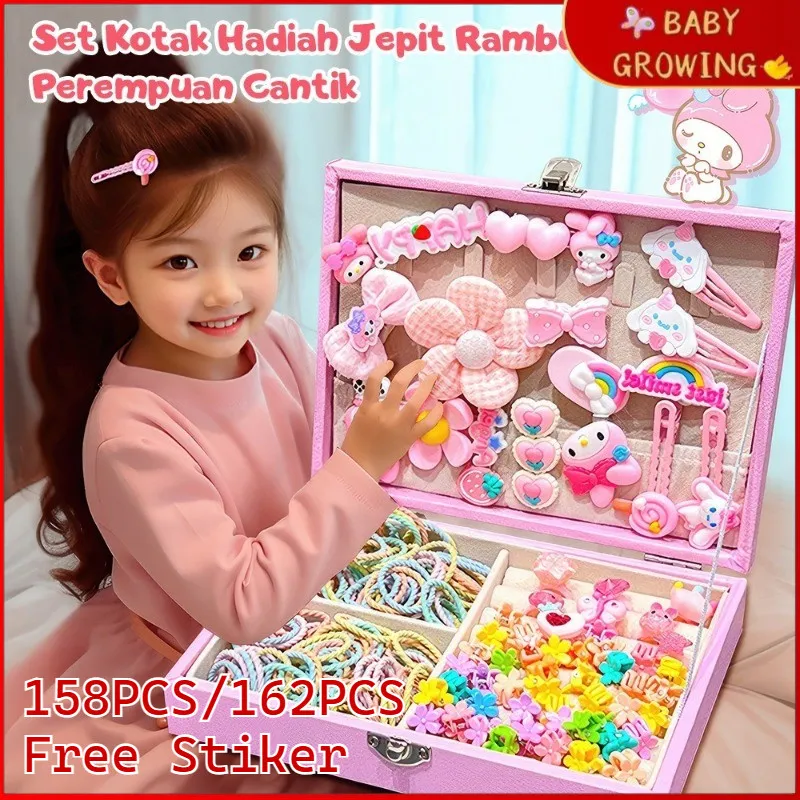 [FREE STIKER] 162PCS KUROMI JEPIT AKSESORIS SET / KOTAK HADIAH JEPIT RAMBUT ANAK PEREMPUAN