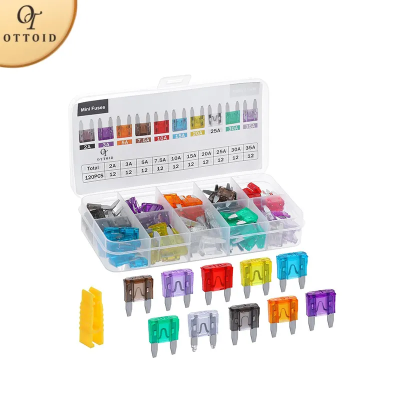 OTTOID 120pcs Sekring Mobil Tancap Kecil Gepeng With Box Sekring Mobil Motor Car Fuses Auto Blade Mobil Car Fuse Kotak