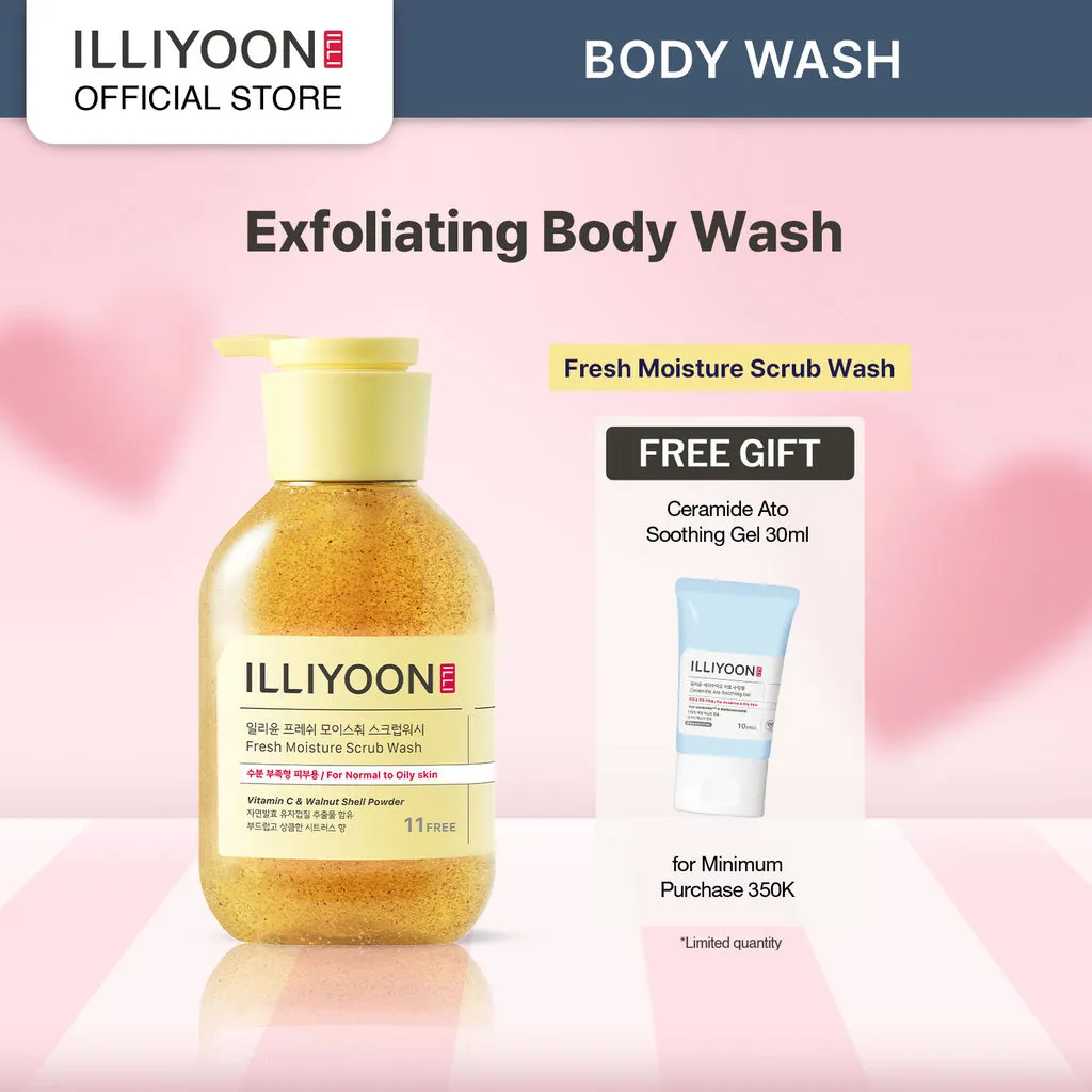 ILLIYOON Fresh Moisture Scrub Wash 400ml - Exfoliating Body Wash - Sabun Mandi Eksfoliasi yang Melembutkan dan Menyegarkan Kulit