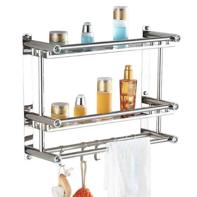 Rak Kamar Mandi Toilet Susun Stainless Premium handuk dinding shampoo sabun serbaguna multifungsi