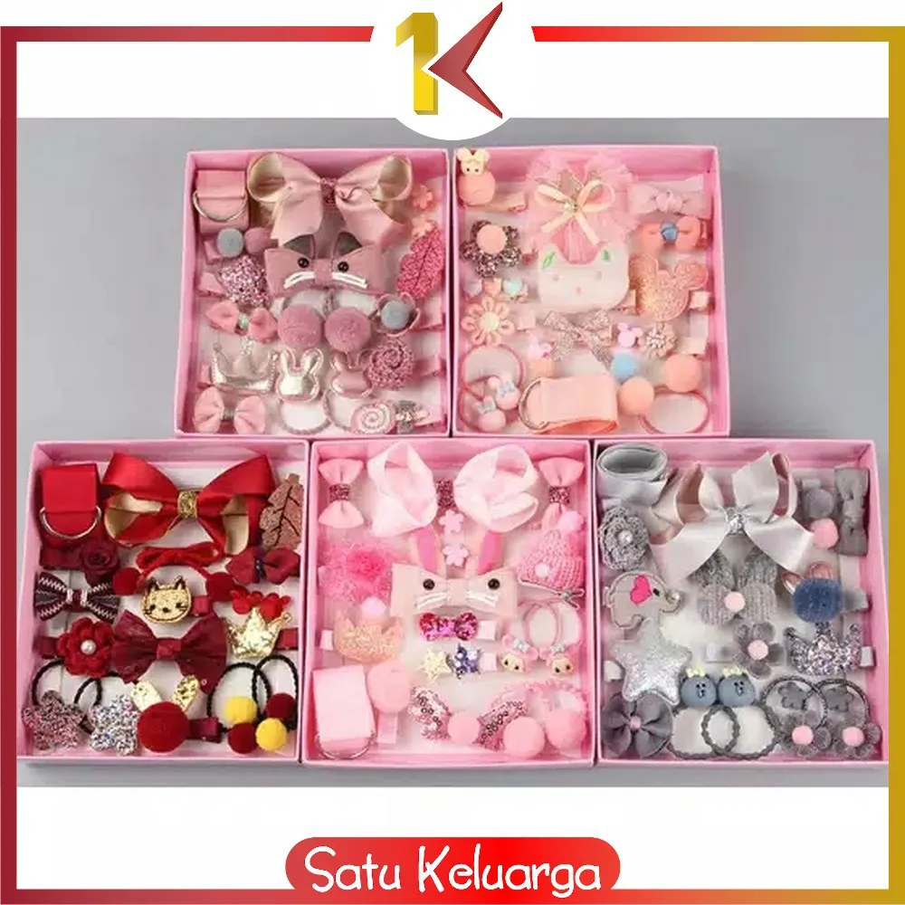 SK-C19 Ikat Rambut Karet Pita Anak 18 in 1 Jepit Rambut Anak | Aksesoris Rambut Hair Clip Import