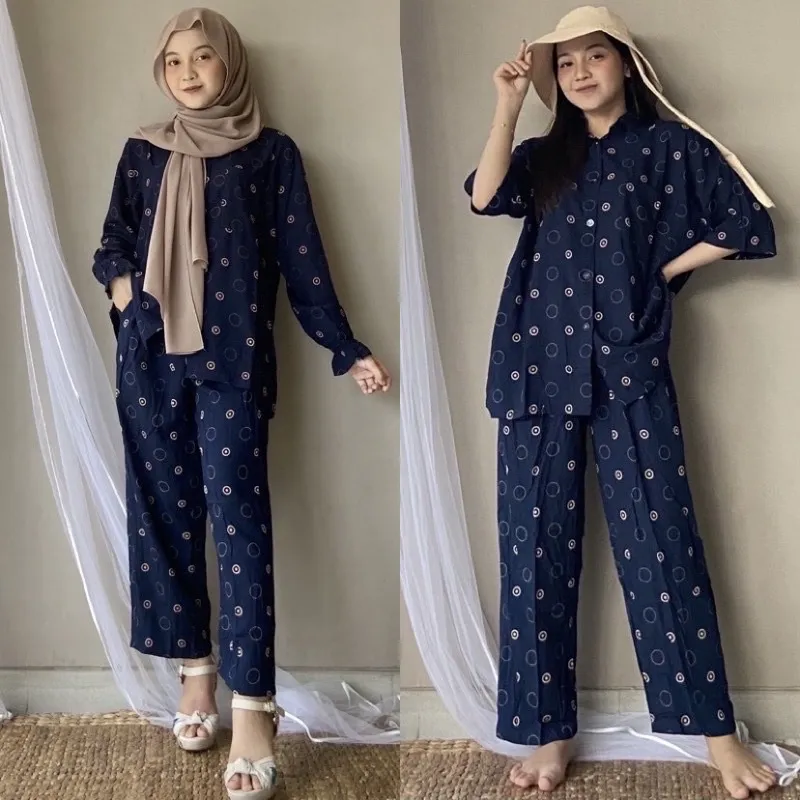 (COD) One Set Rayon Polka Ring | Piyama Rayon | Pajamas Katun Rayon | Setelan Rayon Wanita | Baju Tidur Wanita Dewasa | Lengan Panjang Pendek Jumbo | Motif Trendy | Best Seller