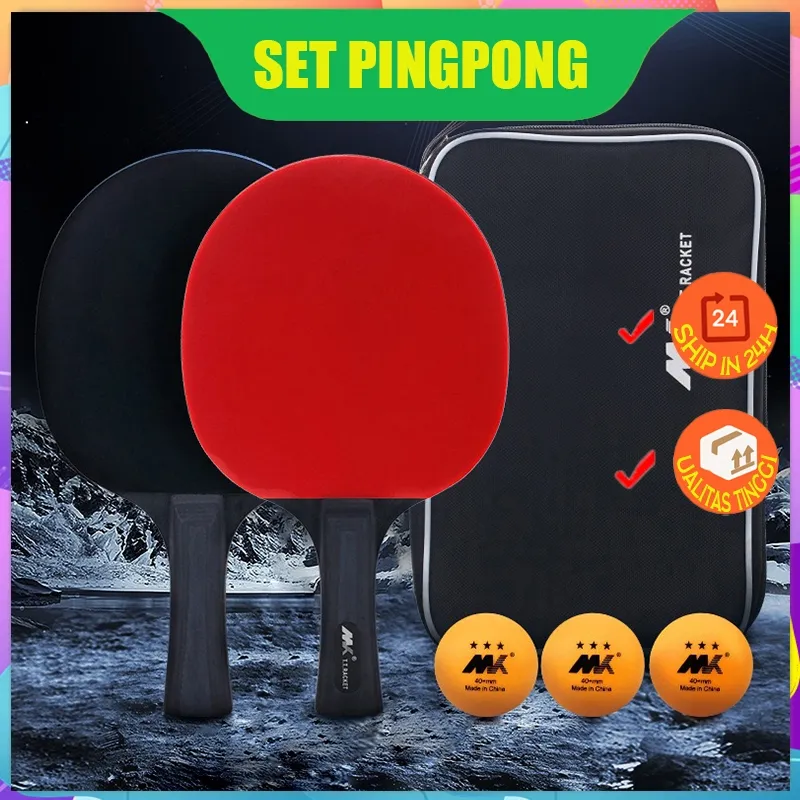 Set Pingpong / Bet Pingpong / Raket Tenis Meja / Professional Training Carbon Table Tennis Bat - Isi 2 Bonus 3 Bola - Setelan Impor