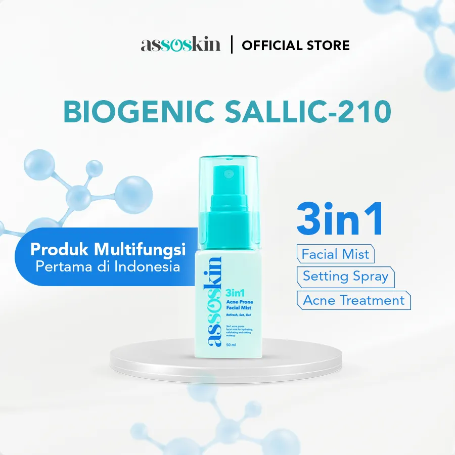 ASSOSKIN 3in1 Acne Prone Facial Mist - 50 ML 2x Lebih Efektif Mencegah dan Mengurangi Jerawat