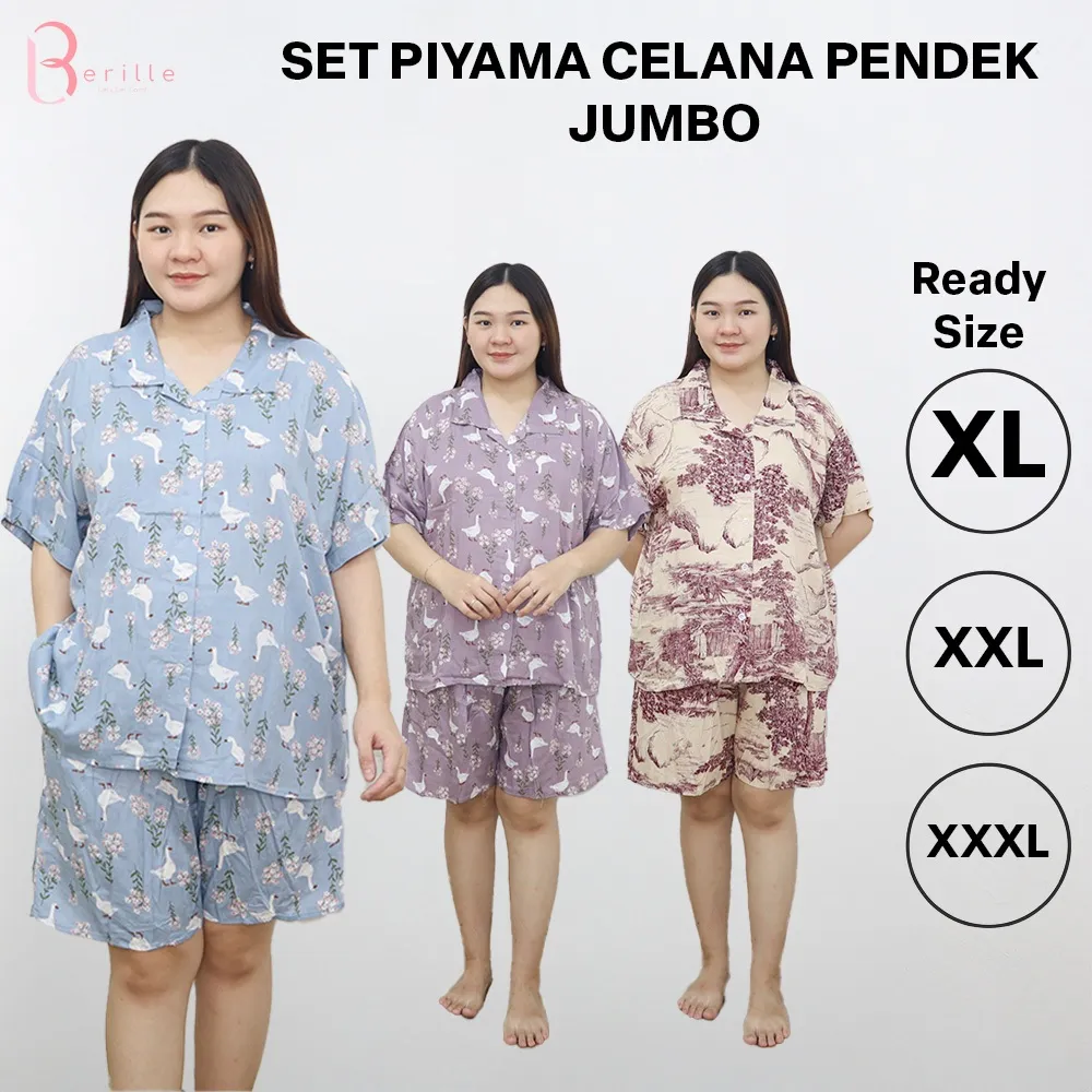 Berille Piyama Set Celana Pendek JUMBO Rayon Viscose Premium / Piyama Rayon Viscose /Piyama Wanita