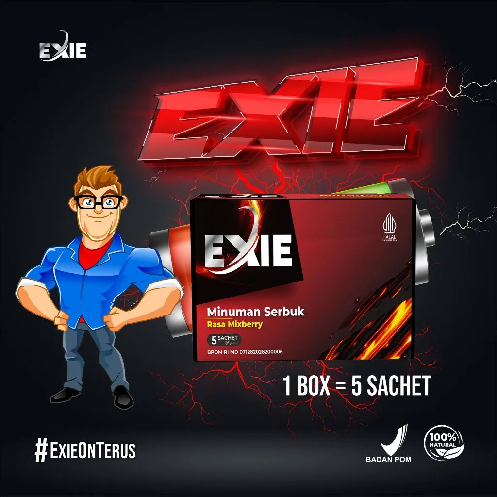 Exie Serbuk Suplemen Stamina Pria: Ginseng, Anggur & Kopi Rasa Mixberry - Original BPOM - 1 Box isi 5 Sachet