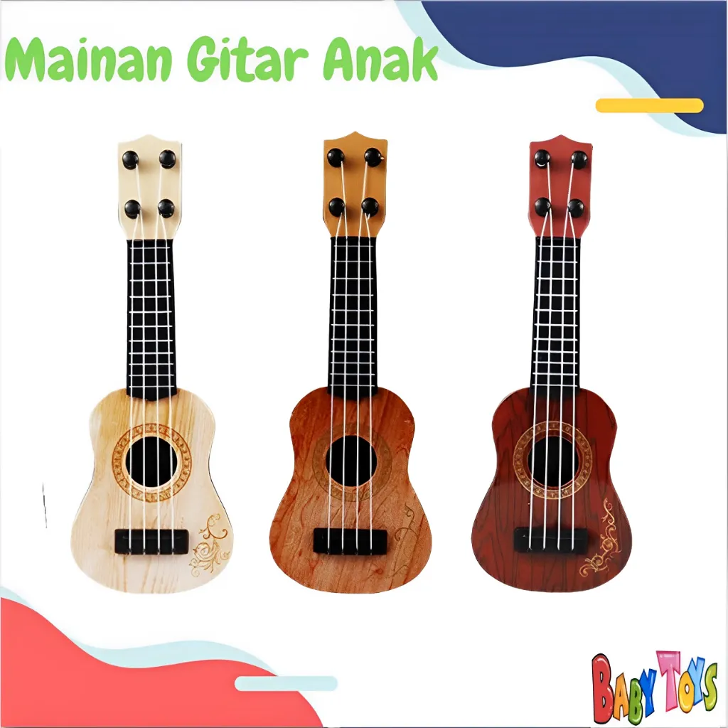 BabyToys Mainan Gitar Anak Model Kayu Senar Mainan Edukasi Musik Ukulele Laki Laki Perempuan Bayi Nada Stem  1 2 3 4 5 tahun