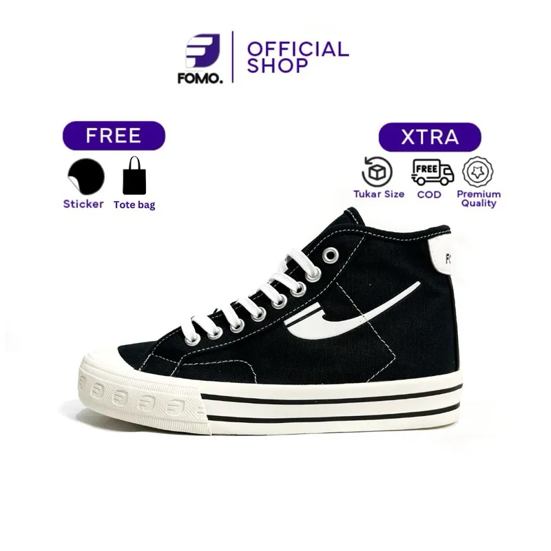 FOMO - Sepatu Astro Black White High Cut Series 36-44 Sepatu Sneakers Kasual Unisex Pria Wanita